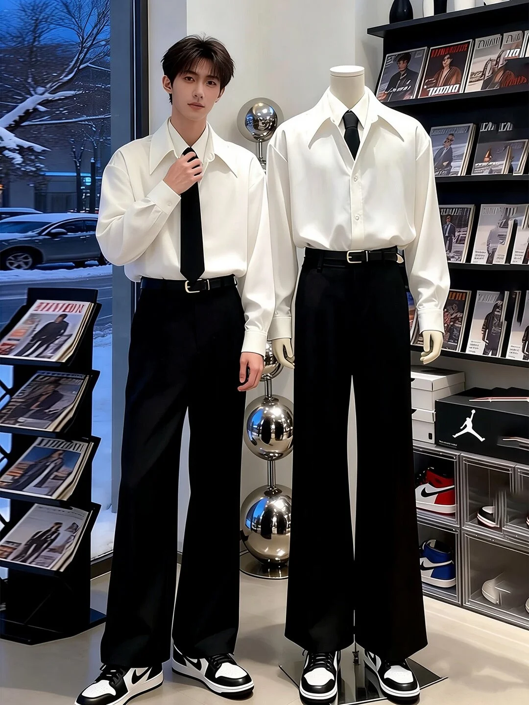 

Black High Waist Flared Men's Suit Pants Cleanfit Slimming Leg Lengthening Straight Leg Spring Fashion Casual Trousers