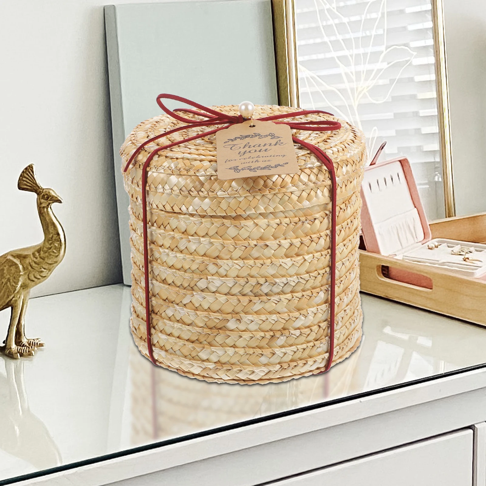 

Woven Storage Red Rope DIY Baking Box Home Office Bedroom ganizer Portable Sundry Case Woven Storage Case Wicker Basket