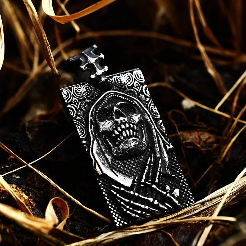 Beier Stainless Steel Grim Reaper Death Scythe Geometric Square skull Pendant Pendant Chain Necklace men Jewelry BP8-532