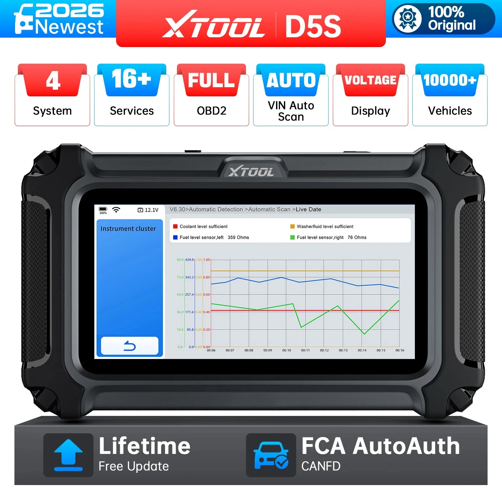 Newest XTOOL D5S 5 System Car Diagnostic Tools Gearbox ABS EPB Airbag Engine OBD2 Scanner OBD OBDII Scanner CAN FD FCA AutoAuth 16+ Reset Upgraded of