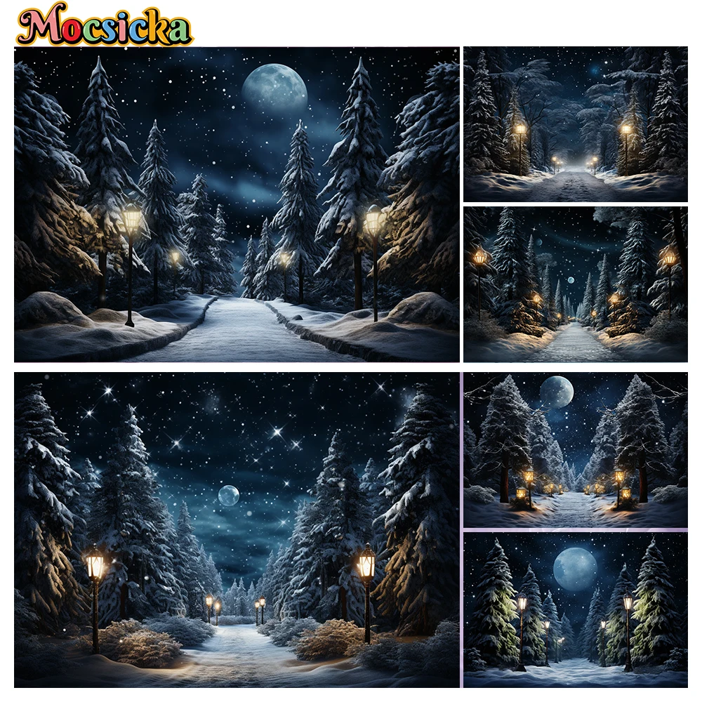 

Mocsicka Winter Christmas Photography Background Starry Sky Xmas Tree Holiday Party Family Kids Photo Backdrops Studio