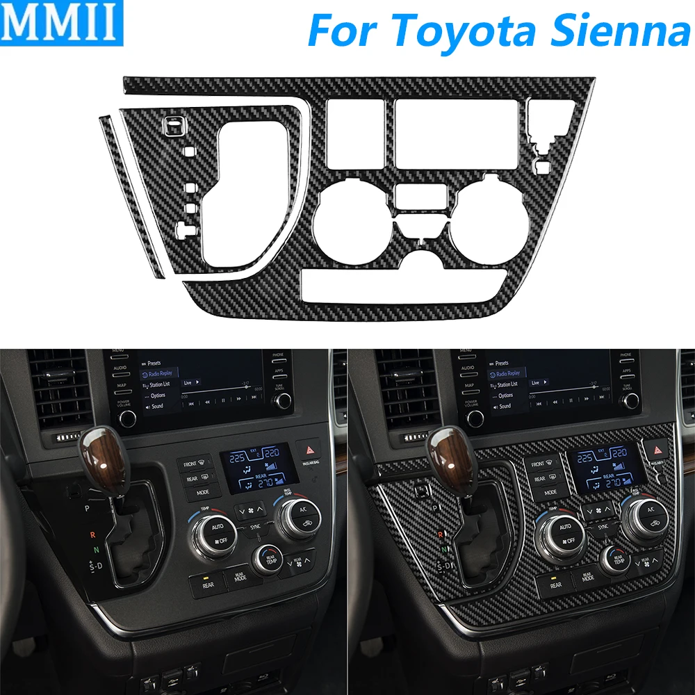

Для Toyota Sienna 2015-2020: Комплект накладок из карбонового волокна для центральной консоли (панель управления климат-контролем и переключателем передач), автомобильные аксессуары, наклейки