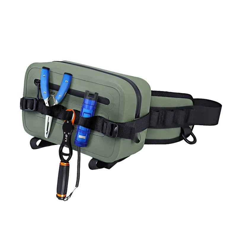 2L Waterproof Fishing Waist Bag TPU Military Green Packet Airtight Zipper Closure Lightweight Sling Fishing Waist Bag For River