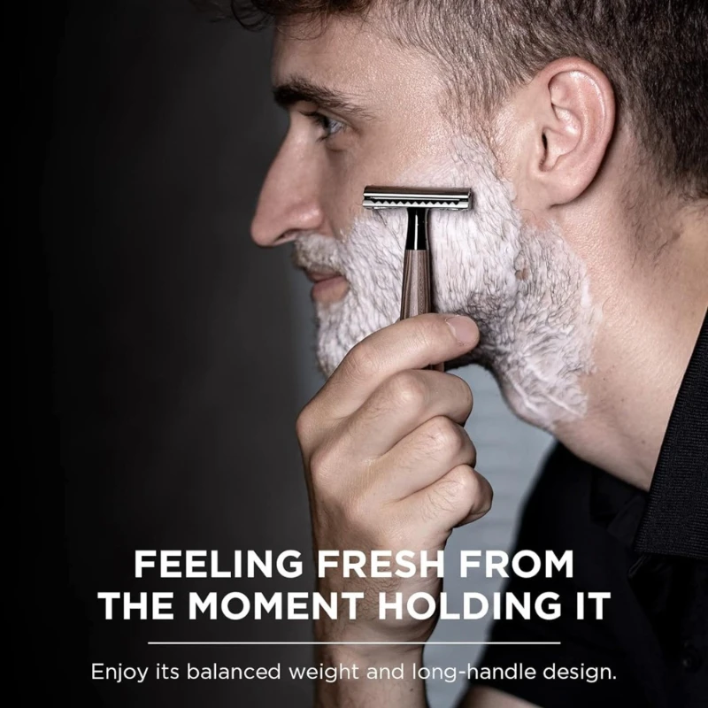 Advanced Double Edge Safety Razor Faux Wooden Handle Heavy Duty High Quality Men's Shaving Tools Including Gift Box with 5 Blade