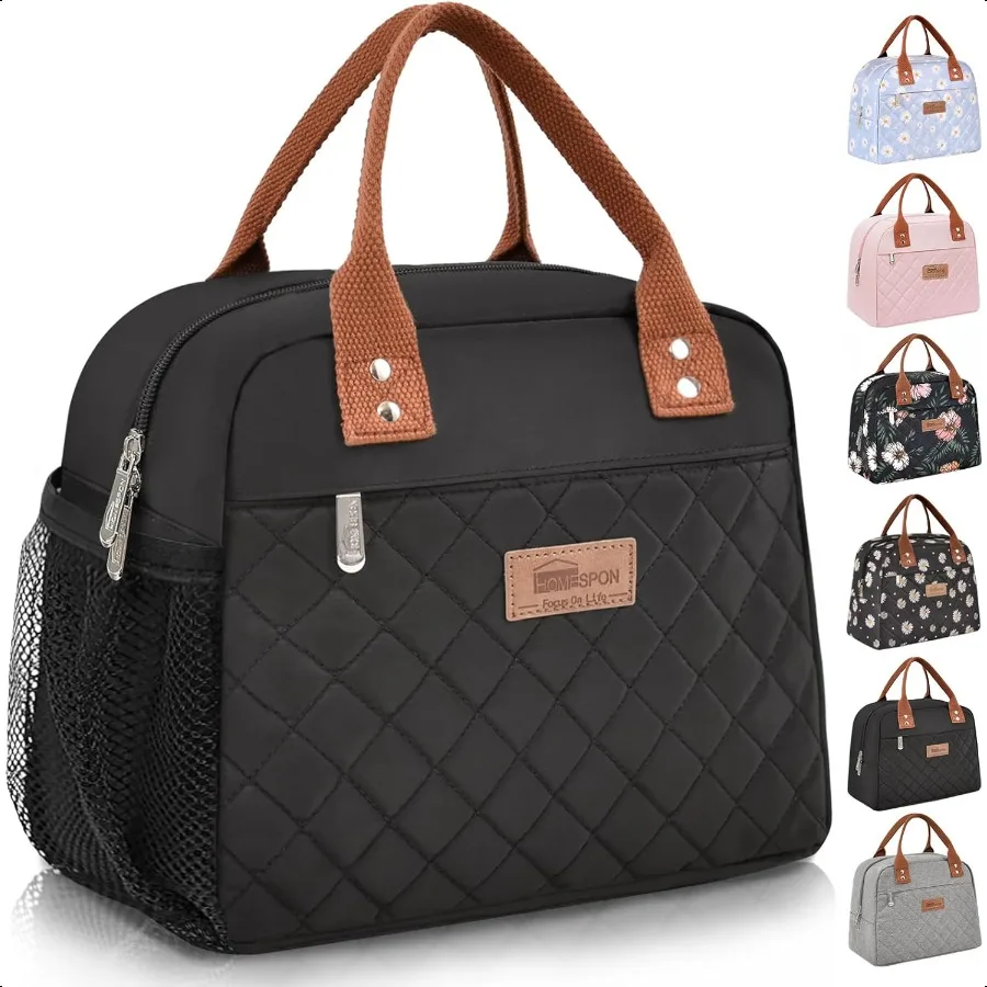 

Insulated Lunch Bag for Women Men Adults Lunch Tote with Front Pocket Lunch Box Container Cooler Bag for Work Picnic Black with