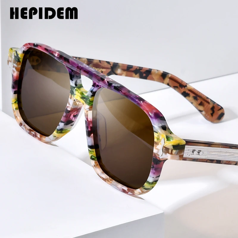 HEPIDEM Thick Acetate Sunglasses for Men 2026 Famous Brand Designer Glasses Big Size Pilot Sun Glasses for Women Shades 9428T