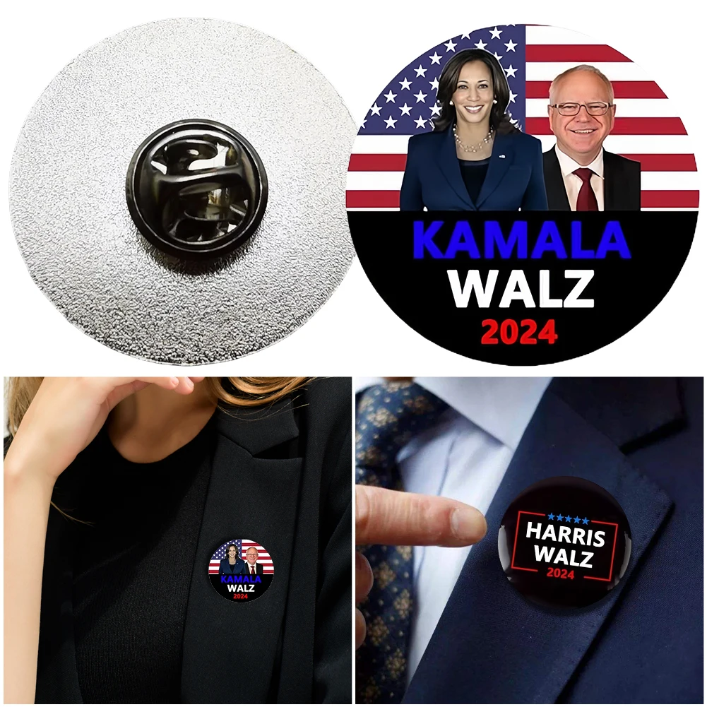 Harris Walz 2024 Kamala Harris Tim Walz Waltz For President VP Pins And Button Circle Badges Round Chest Pins Brooch Decor