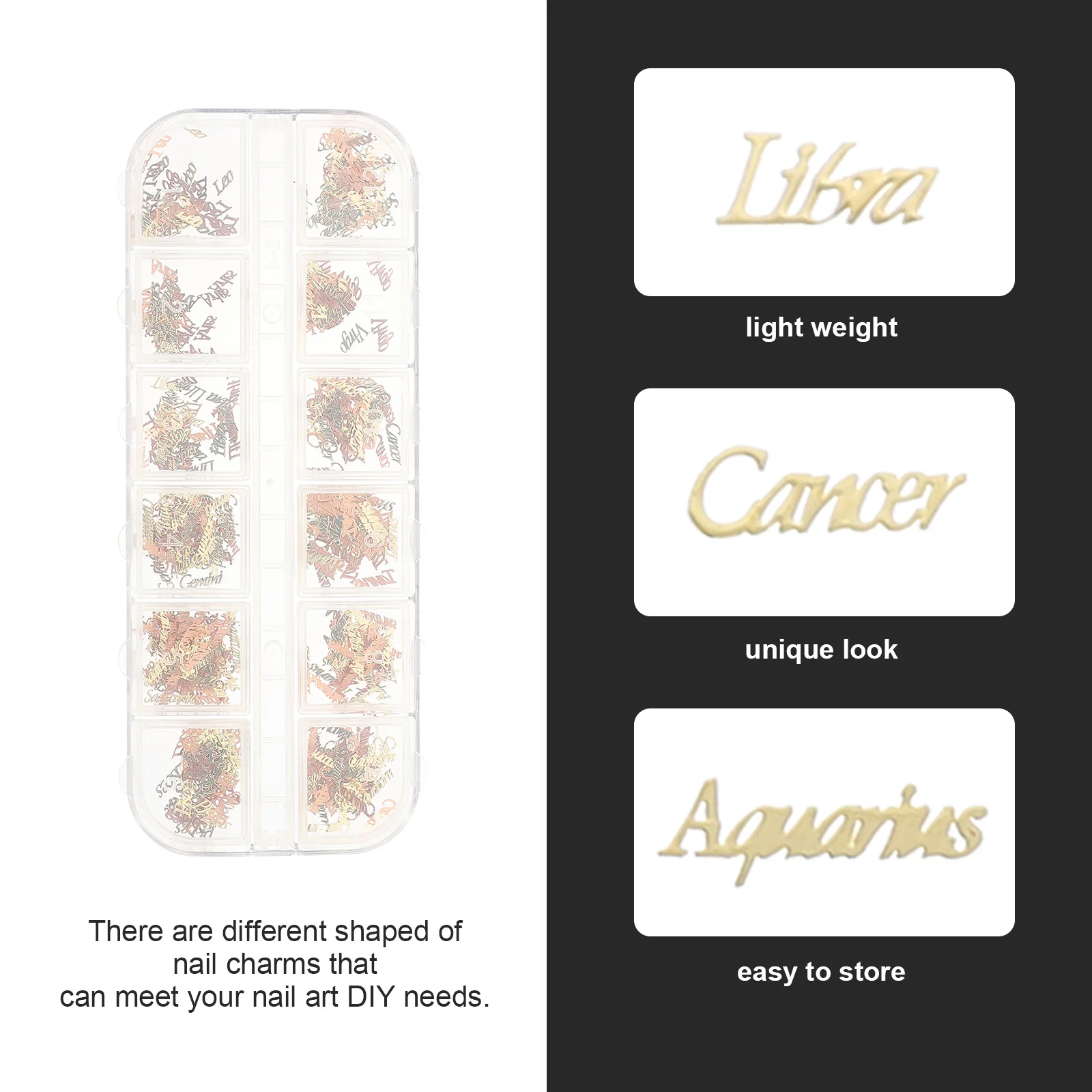 

Box Zodiac Nail Charms Twelve Decorations DIY Nail Art Unique Shiny Effect Manicure Decorations