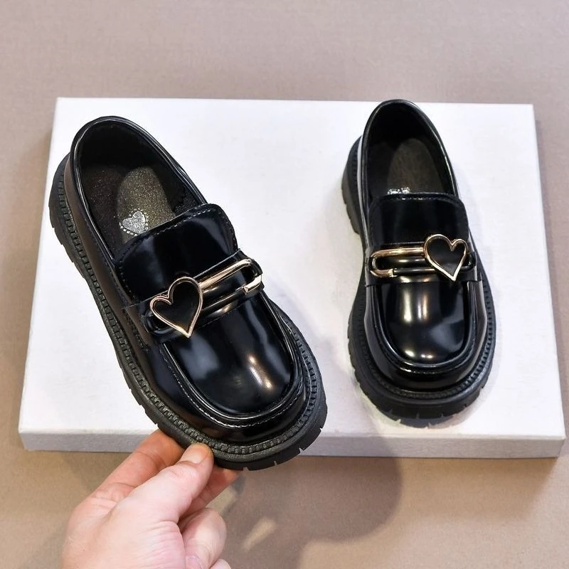Girls Genuine Leather Princess Loafers Soft Sole British Style Casual Stylish Spring Autumn 2026 Kids Black Shoes