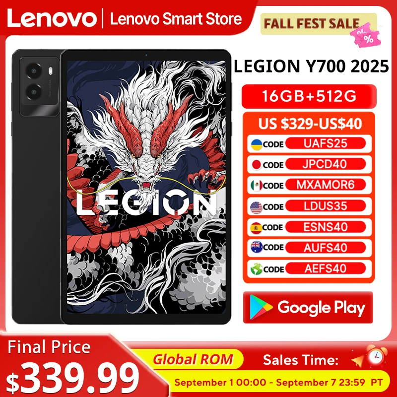 Lenovo LEGION Y700 2025 Tablet Global ROM Snapdragon 8 Gen 3 Octa Core 8.8 Inch 165Hz Display Android 6550mAh Pad PC