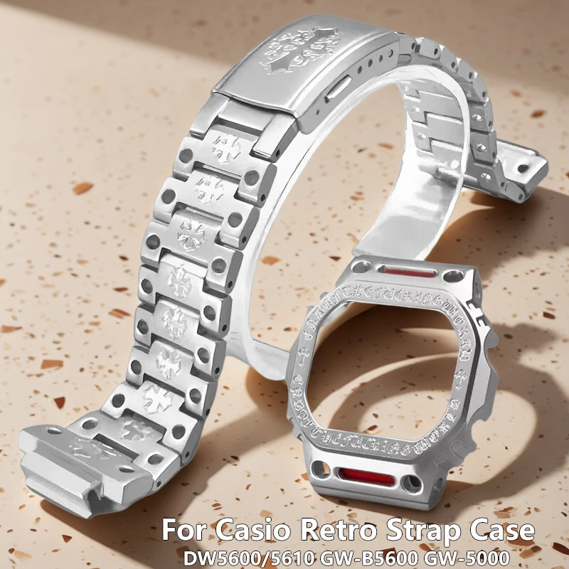 

Для часов Casio серии DW5600GW-M5610: Металлический корпус и ремешок из нержавеющей стали с механической гравировкой, аксессуары для модификации.