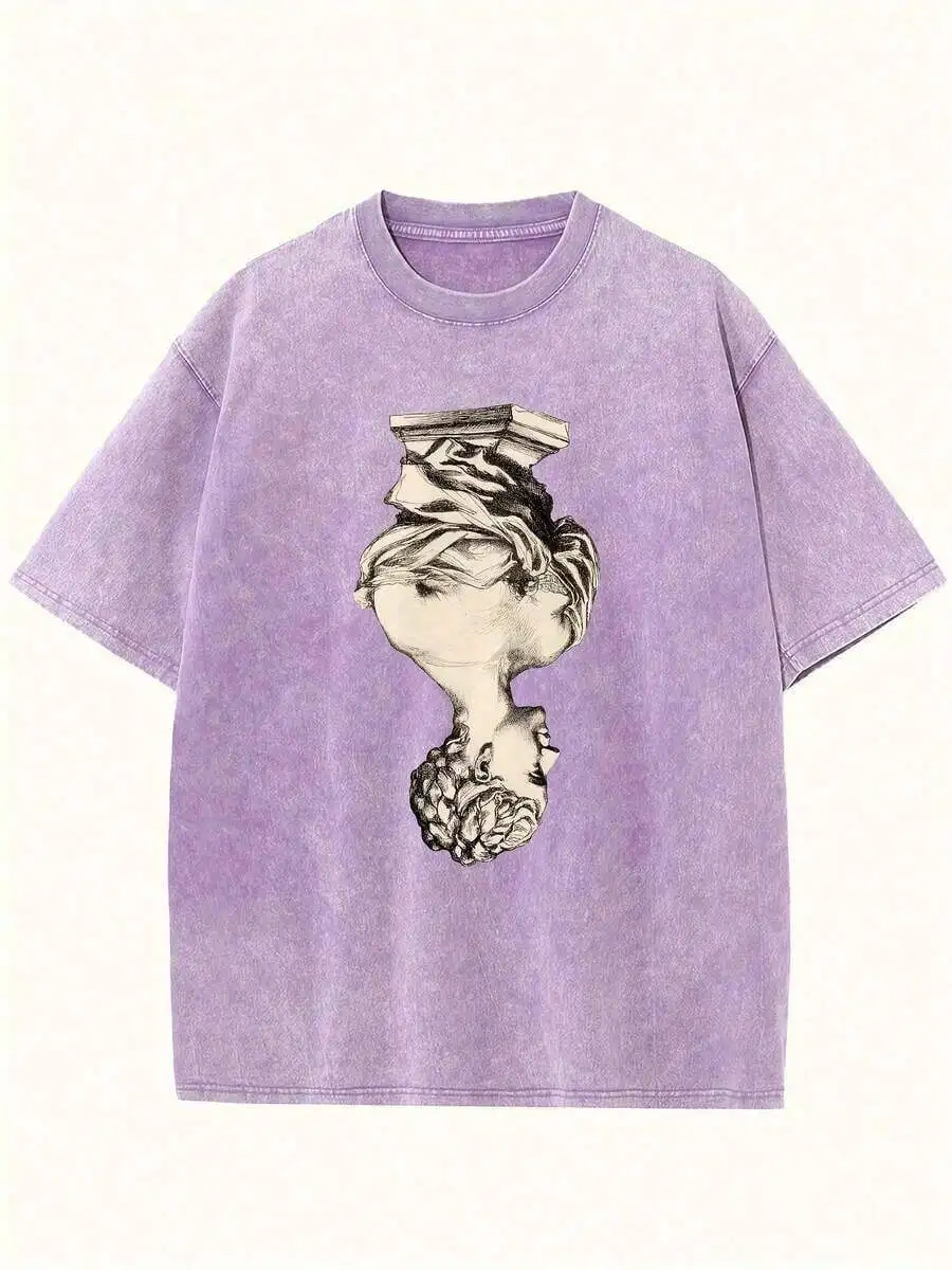 

Mens Heavyweight Washed Cotton Oversized Drop Shoulder T-Shirt Solid Color Loose Streetwear Tee