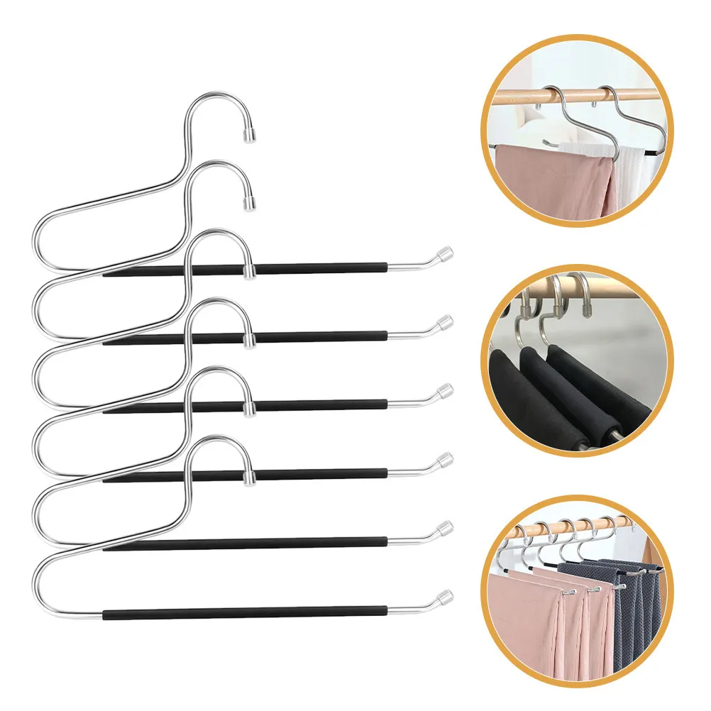 

6Pcs Space Saving Pants Hangers Closet Organizer for Trousers Skirts Jeans Scarves Towels Non-Slip Metal Clothing Storage Hanger