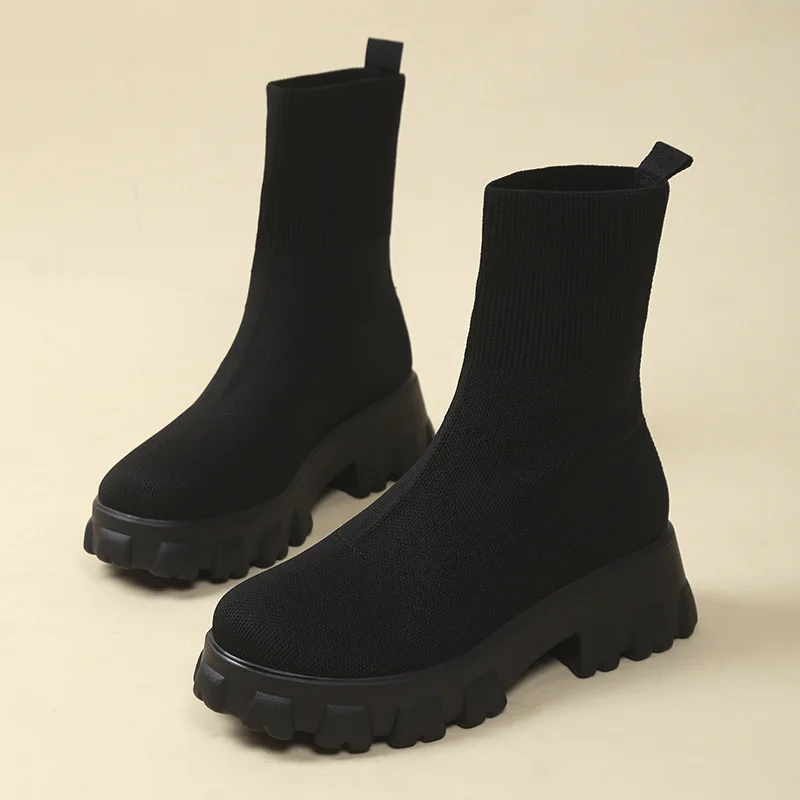 Bottes à plateforme pour femmes, chaussures à enfiler, bottes de rinçage, talons optiques, courtes, automne, hiver, 2023