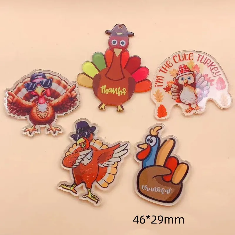 10pcs Acrylic Thanksgiving Day Turkey Chicken Drop Charm Jewelry Accessories Necklace Bracelet Earring Pendant Diy Craft Supplie