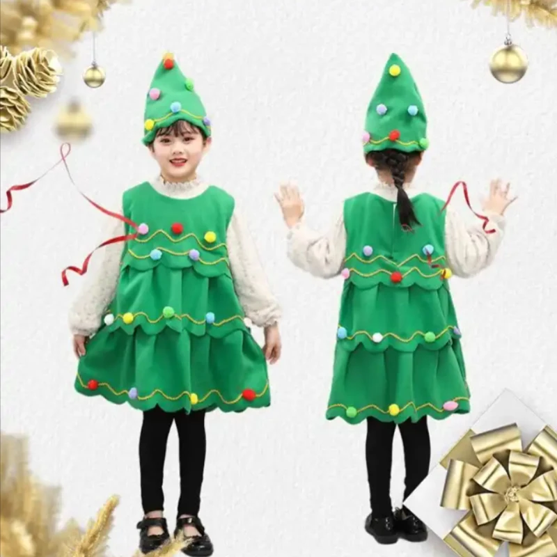 

Детские Рождественские Платья с шапкой для косплея рождественской елки, костюм для карнавала, яркий костюм Санта Клауса для маленьких мальчиков и девочек, подарок