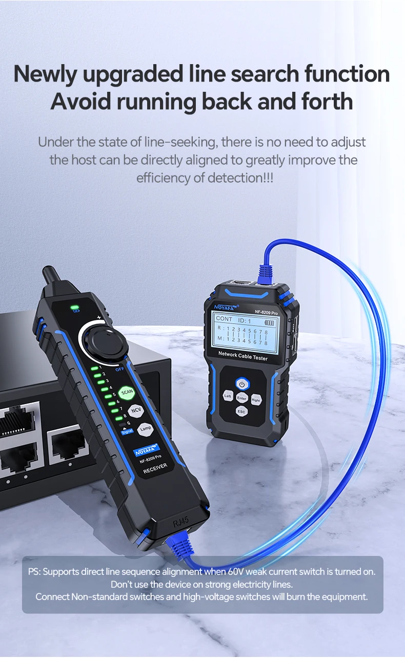 NOYAFA NF-8209Pro Netzwerkkabel-Tester und -Ortungsgerät mit Längenmessung, POE-Protokoll, Flash-Test, RJ45-Stecker-Scan und Kabel-Tracking – Detail 6