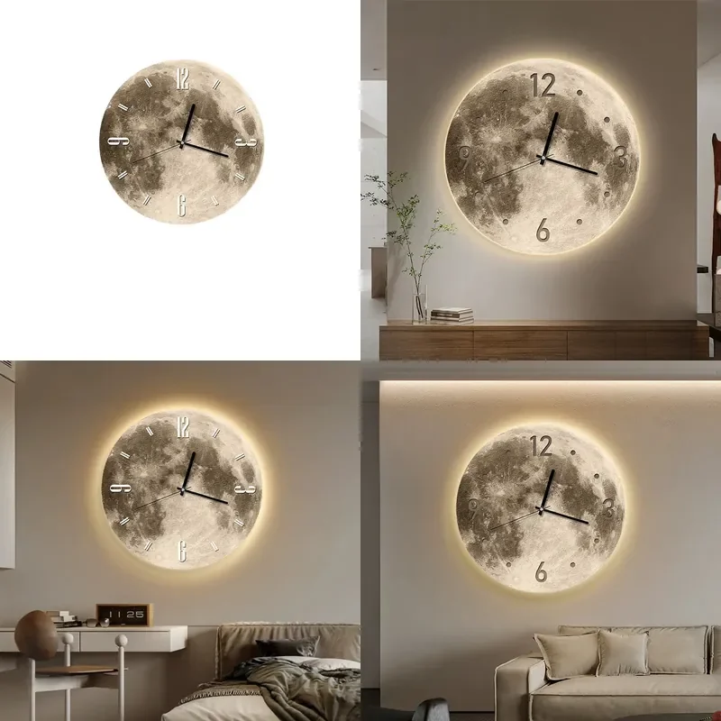 for Moon Clock Wall Clock Living Room Decorative Painting Internet Celebrity Fashion 2024 New High End Hanging Painting