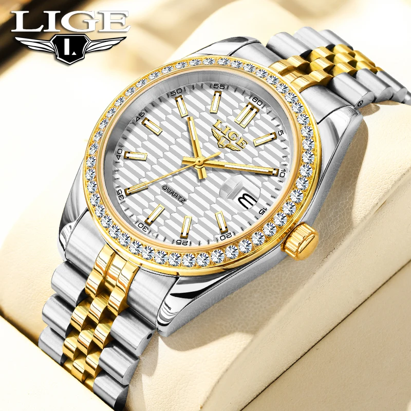 

LIGE лучший бренд модные мужские золотые часы с бриллиантовым циферблатом роскошные часы мужские водонепроницаемые светящиеся кварцевые наручные часы Reloj Hombre