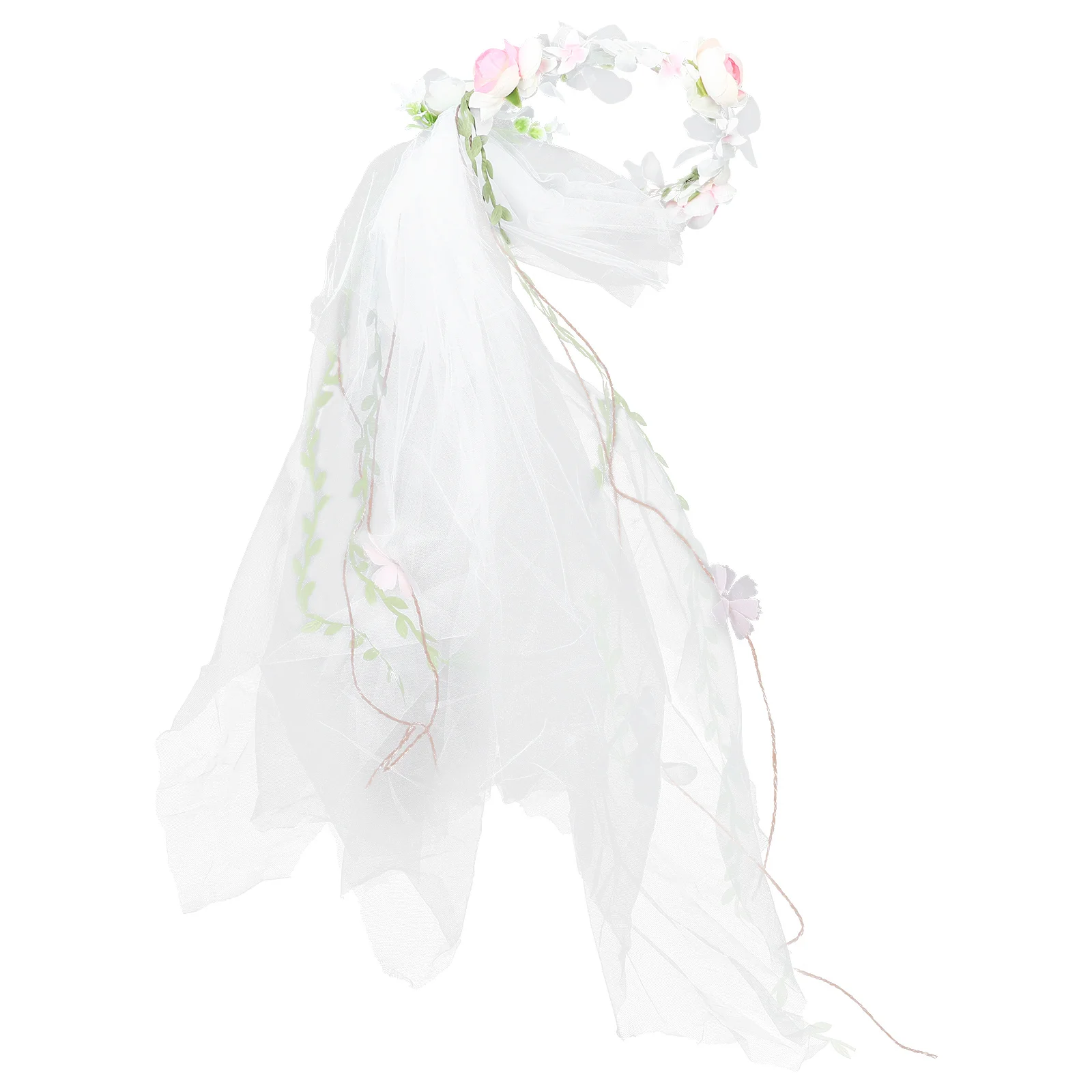 

Bridal Flower Hair Wreath White Veil Garland Wedding Headband Crown Headdress For Beach Party Festival Photography Holiday