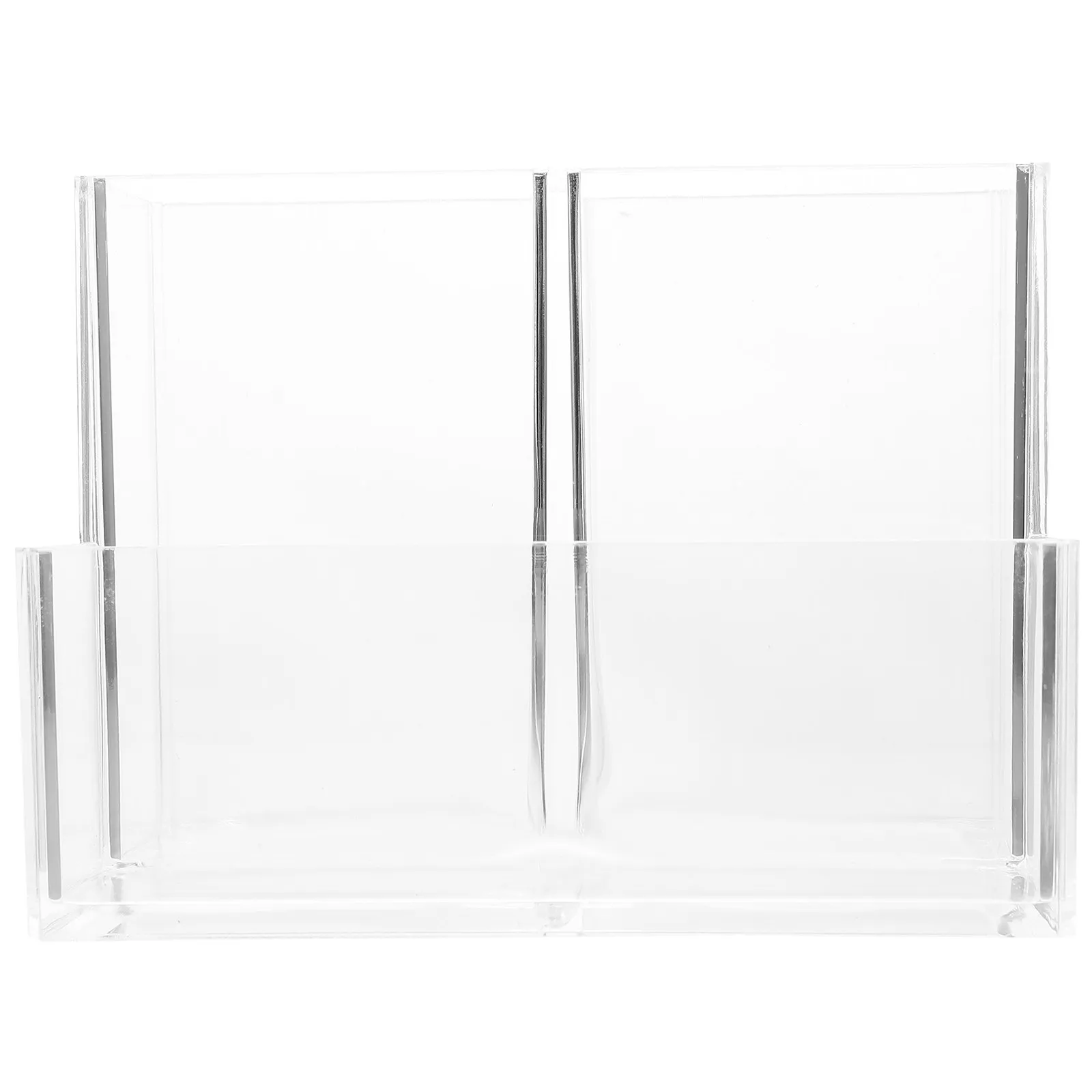 Clear Acrylic 3-Compartment Pen Holder Desktop Organizer for Makeup Brushes, Stationery & Office Supplies