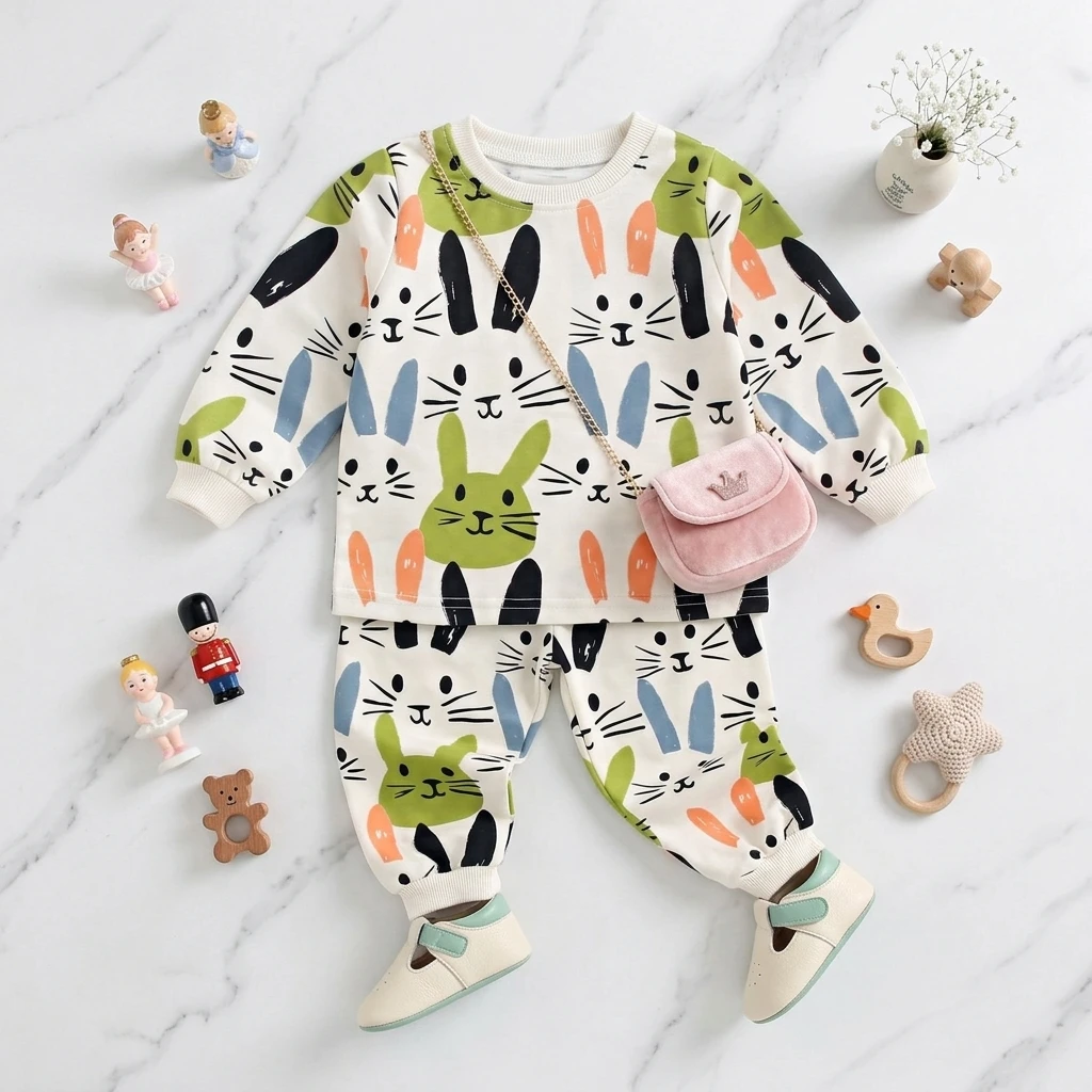 Baby Little Kids 2Pcs Long Sleeve Tops + Long Pants Infants Clothing Sets Sweet Bunny
