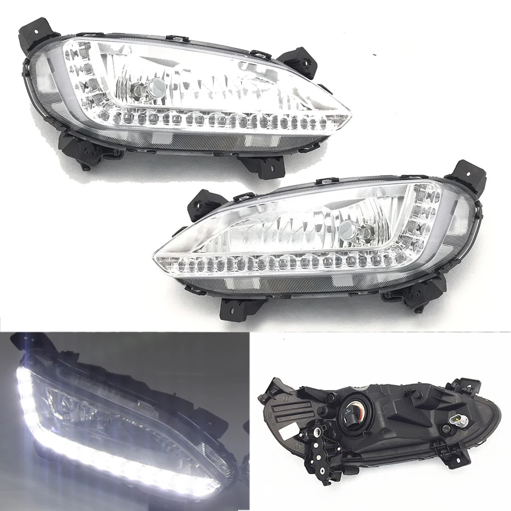 

For Hyundai Santa Fe IX45 2013 2014 2015 LED Fog Lamp Car Front Bumper Grille Signal Lamp DRL Driving Fog Lights Assembly