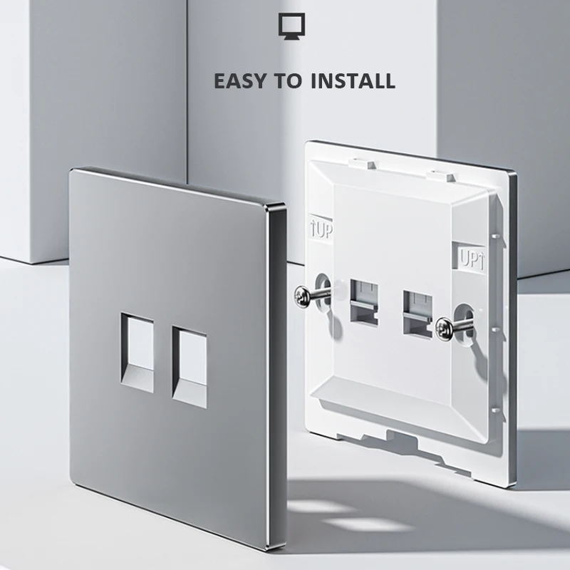 Linkwylan 86x86mm Single 1 Port Faceplate Dual 2 Ports Wall Plate With Dustproof Shutter Flush Surface Wall Mount