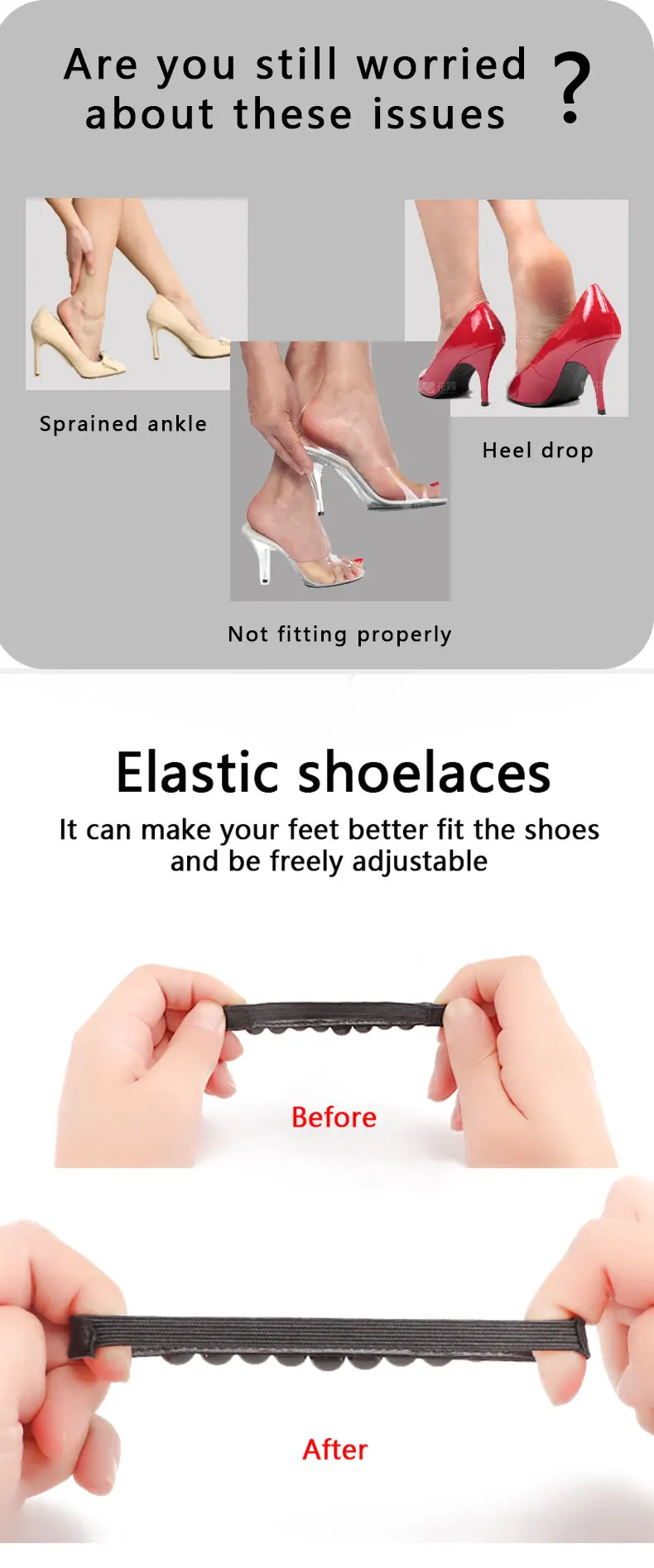 Damen-High-Heels-Set mit dekorativen Schnallen, losen, rutschfesten Riemen, Schnürsenkelbändern und verstellbarem Knöchelriemen für Schuhe – Detail 2