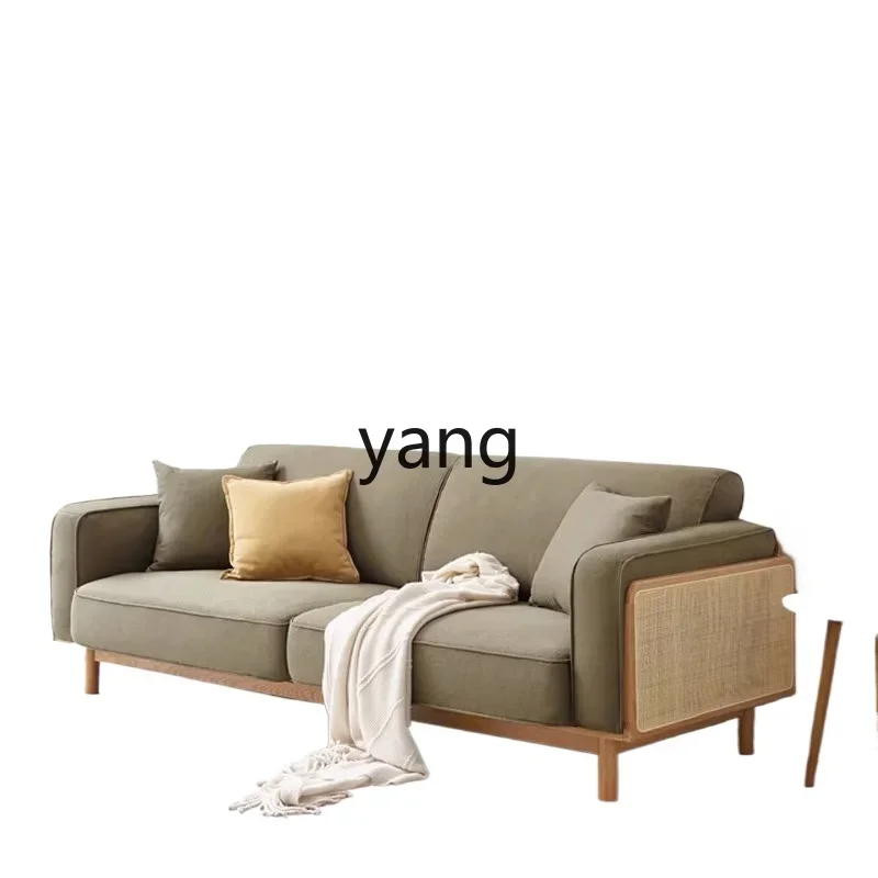 XYY rattan sofa combination three-person fabric log simple modern small apartment living room sofa