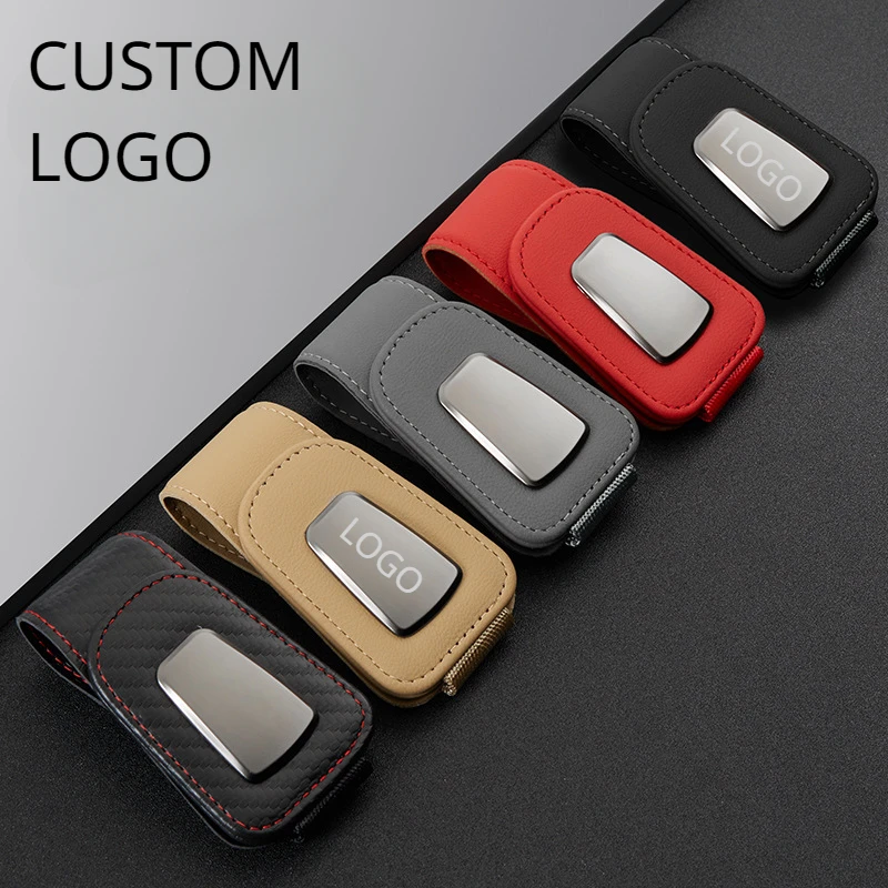 

Customized PU Leather Car Sunshade Eyeglass Clip Multifunctional Laser Engrave LOGO Ticket Storage Sunglasses Holder Gift