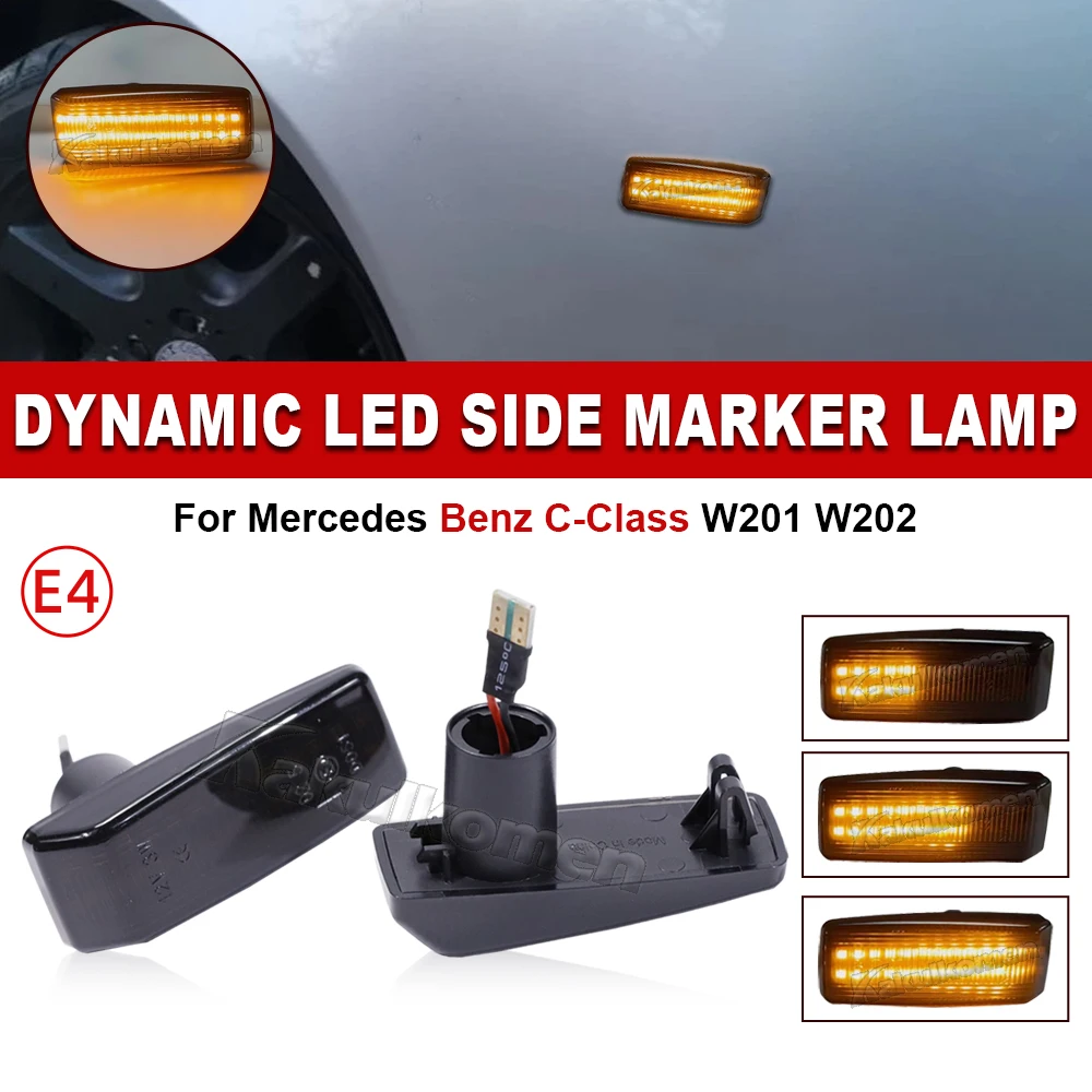2Pcs LED Side Marker Fender Light Indicator Turn Signal Lamp For Mercedes-Benz W124 R129 W140 W202 W201 1248202321 2028201521