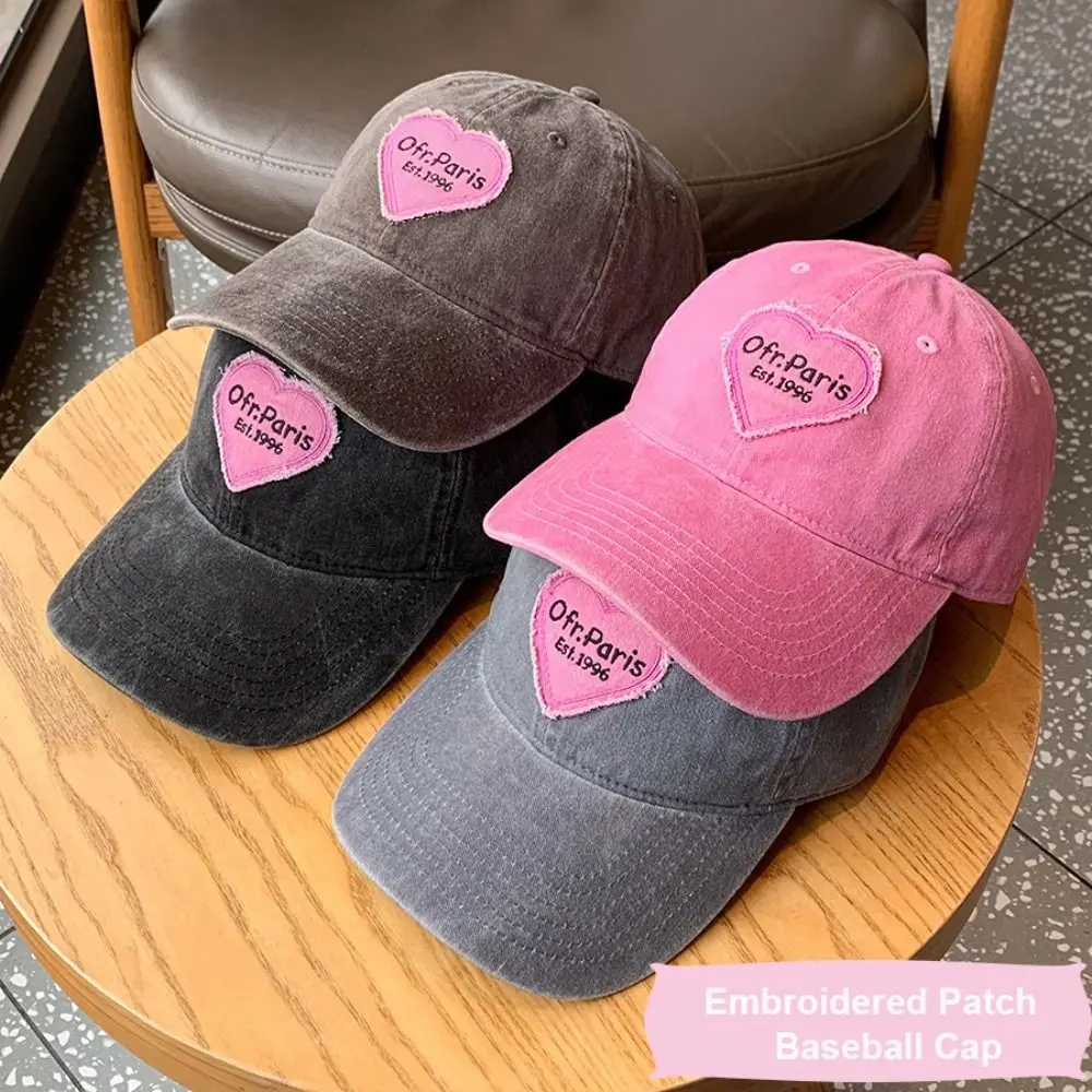 

Love Heart Embroidery Women Baseball Cap Fashion Big Brim Washed Cotton Snapback Hat Solid Color Y2K Style Couple Sun Hats