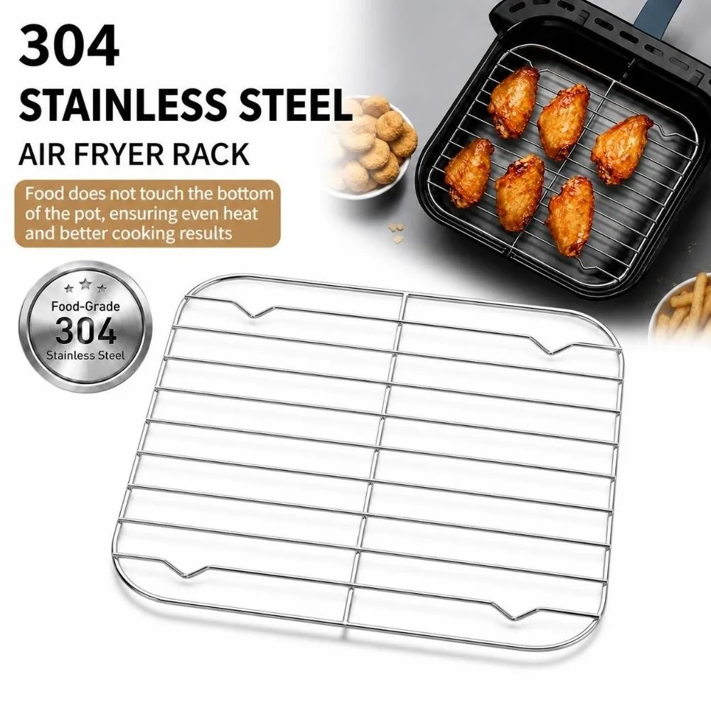 Portable 304 Stainless Steel Cooking Rack Square Thicken Air Fryer Rack With Foot Cooling Rack Home Kitchen Oven Steamer Cooker