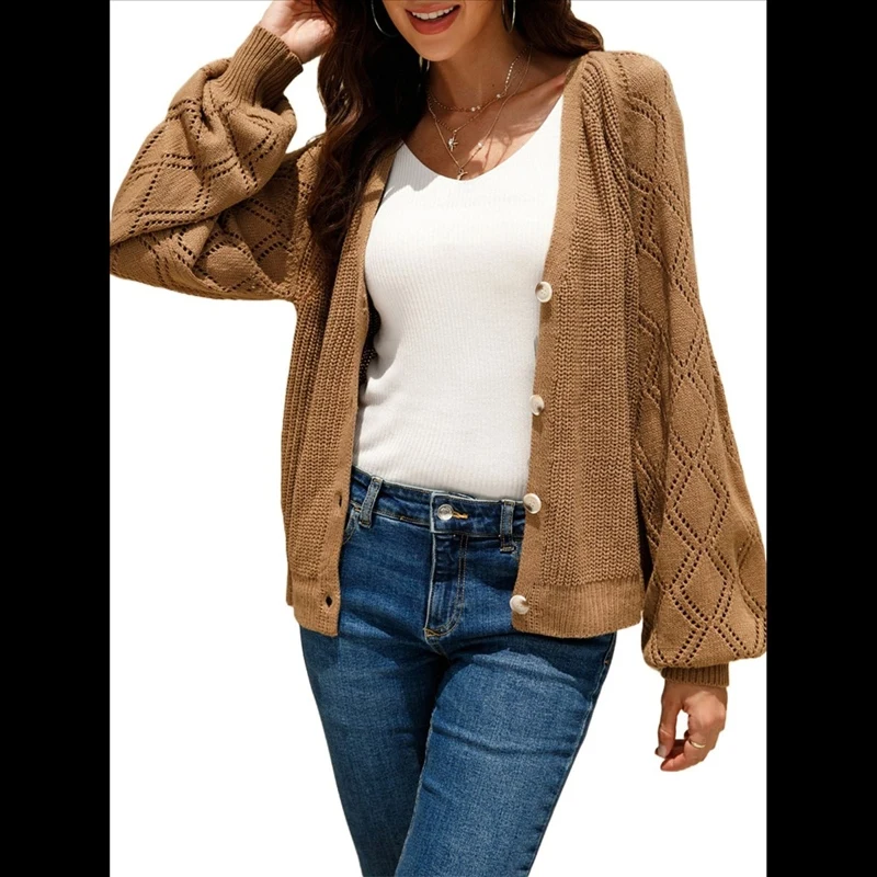 Women's Cardigan Button Front Hollow Out Cutout Casual Fashion Elegant Trendy Lightweight Soft Comfortable