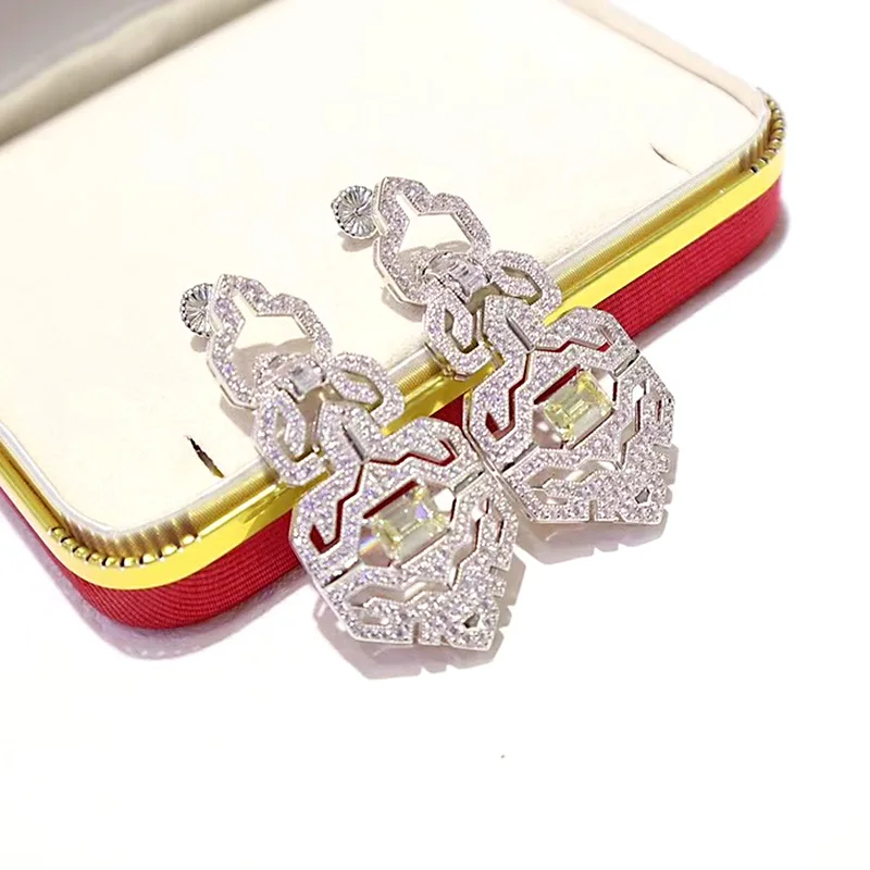 ZOCA Customized Zircon Champagne Yellow Vintage 925 Silver Earrings Women's Boutique Jewelry Gift Fashion Party Jewelry Luxury