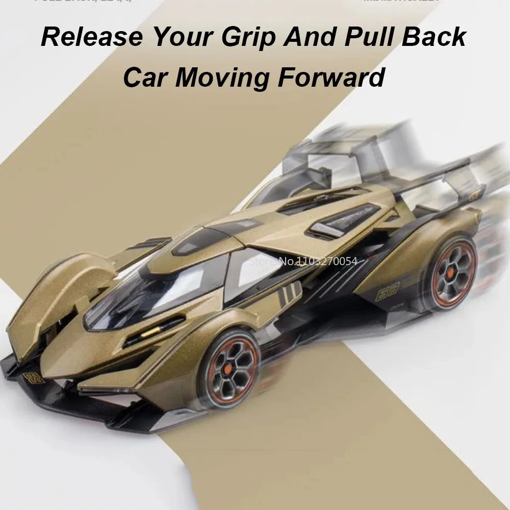 1/22 V12 GT Alloy Model Car Toys Diecasts With Sound Light Super Racing Vehicles Rear Wheel Pull Back Toy Car For Children Gifts