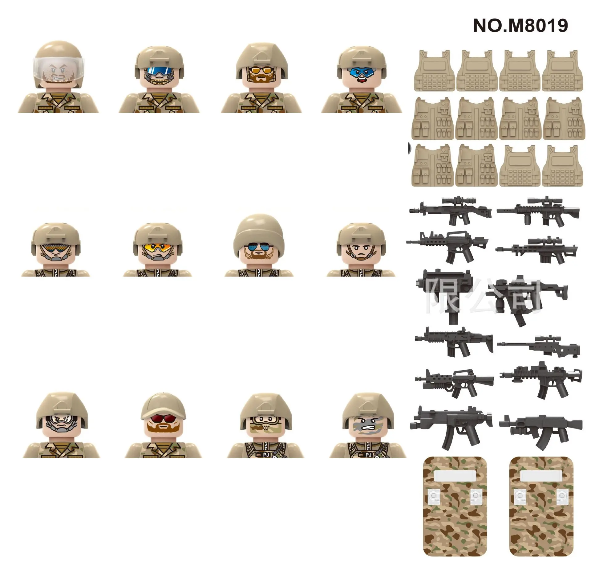 12 Pcs/Set M8019 Anti Terror Force Building Blocks Special Weapons Tactics Army Action Figure Kids Assemble 3D Mini Bricks Toys