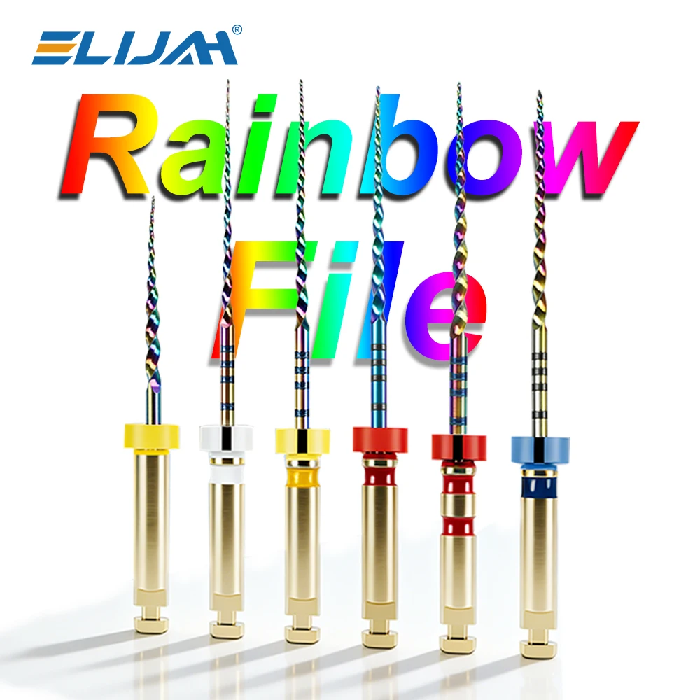 

6Pcs Dental Rotary Rainbow Files Endodontic Root Canal HS-Files Heat Treated Memory NiTi Safety Tip Variable Pitch Universal