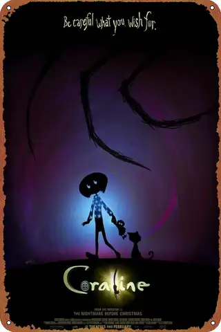 Coraline Metal Tin Sign Vintage Wall Art Decoration Living Room Bathroom Kitchen Movie Poster Decor