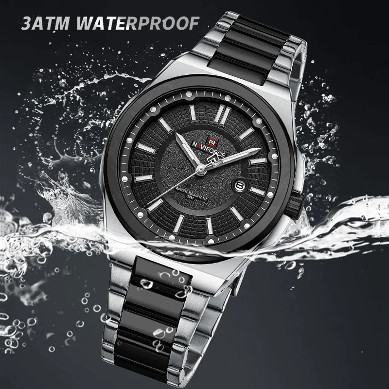 Men NAVIFORCE 9212 Wristwatch Simple Stainless Steel Quartz Date Clock Popular Fashion Watches Water Resistant Relogio Masculino