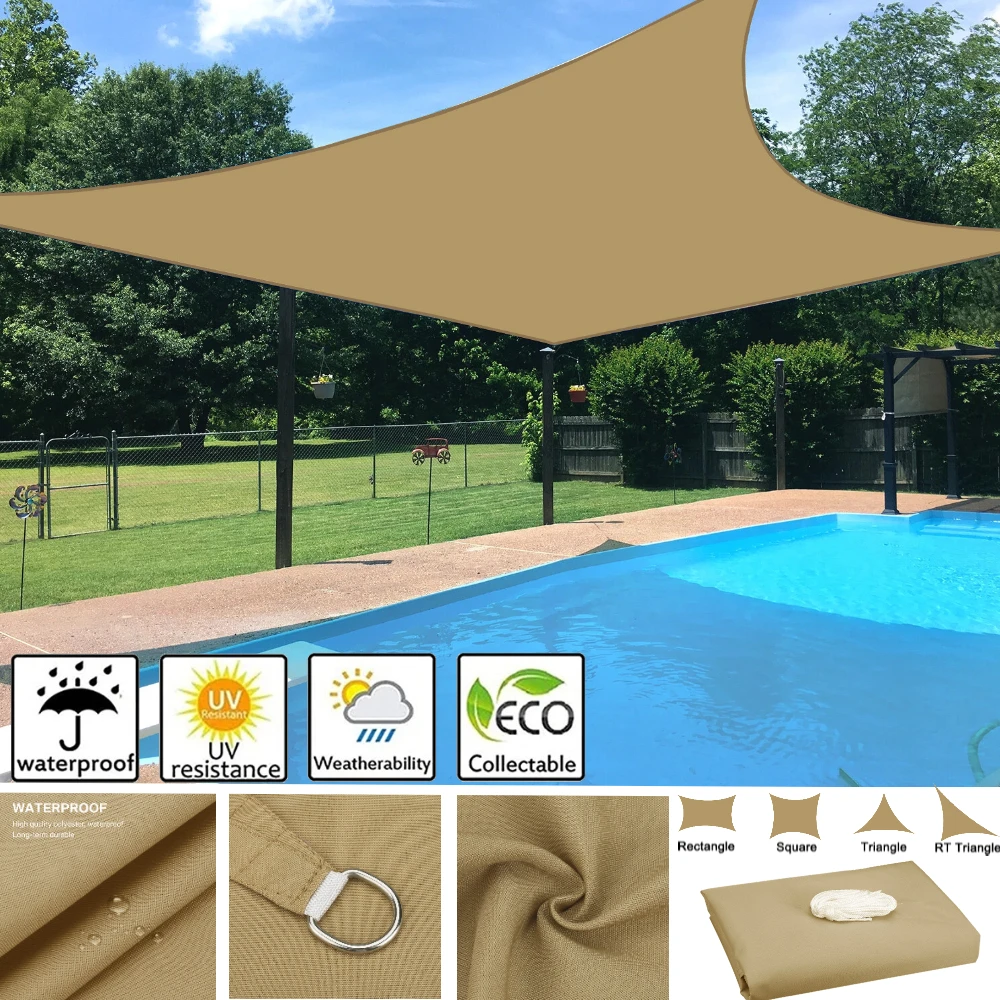 Sun Shade Sail Triangle Rectangle Waterproof Canopy 95% UV Block Awning Sunscreen with Ropes for Outdoor Patio Garden Pool Cover