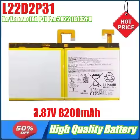 3.87V 8200mAh L22D2P31 Battery for Lenovo Tab P11 Pro 2022 TB132FU TB138FU TB138FC Flat Battery