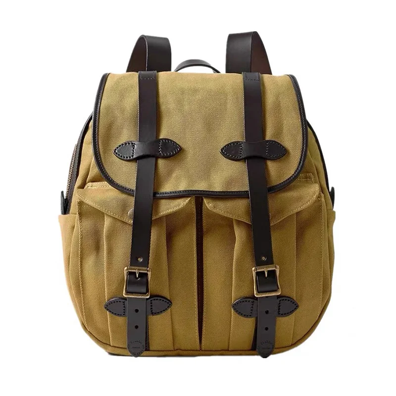 Oil wax canvas men and women shoulder bag stitching vegetable tanned leather leisure backpack high quality outdoor hiking