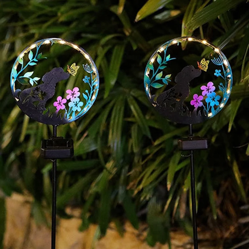 الطاقة الشمسية الحديد الكلب فراشة حصة ضوء في الهواء الطلق الإسقاط مصباح الحديقة ديكور المناظر الطبيعية الخفيفة (أبيض دافئ)