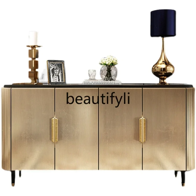 

Entrance cabinet simple modern light luxury style home shoe cabinet integrated solid wood decorative cabinet Italian style