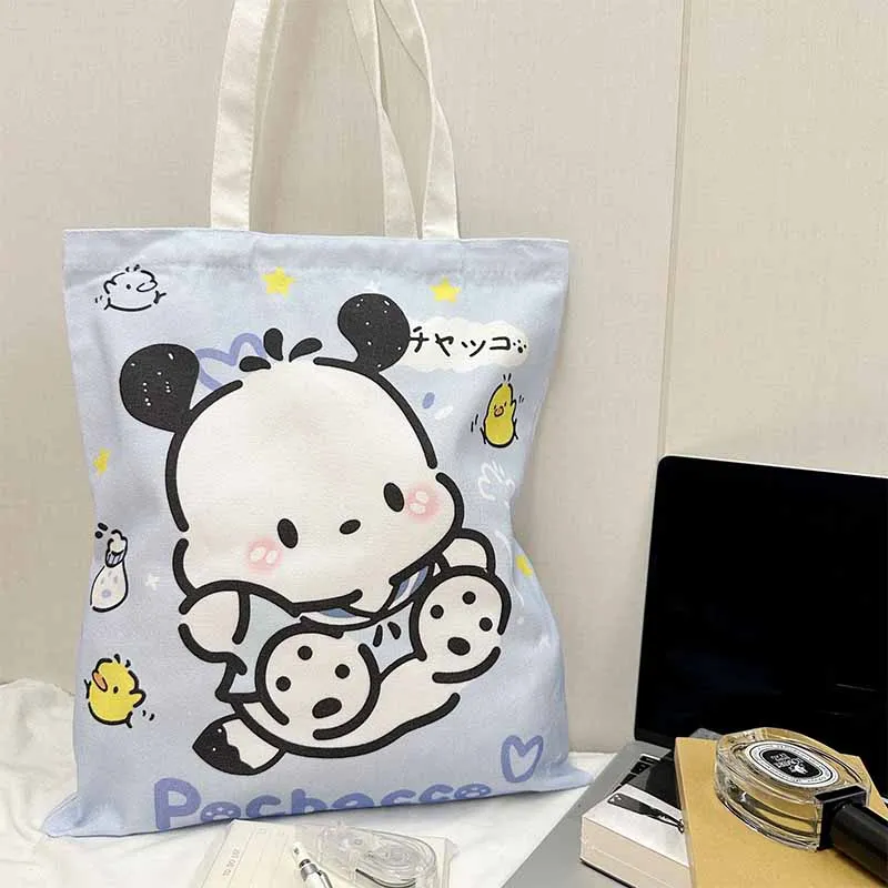 Kawaii Sanrio Canvas Bag Pochacco Women's Shoulder Bags Casual Large Capacity Shopping Bag Student Tutoring Bag Girl Gift Toys