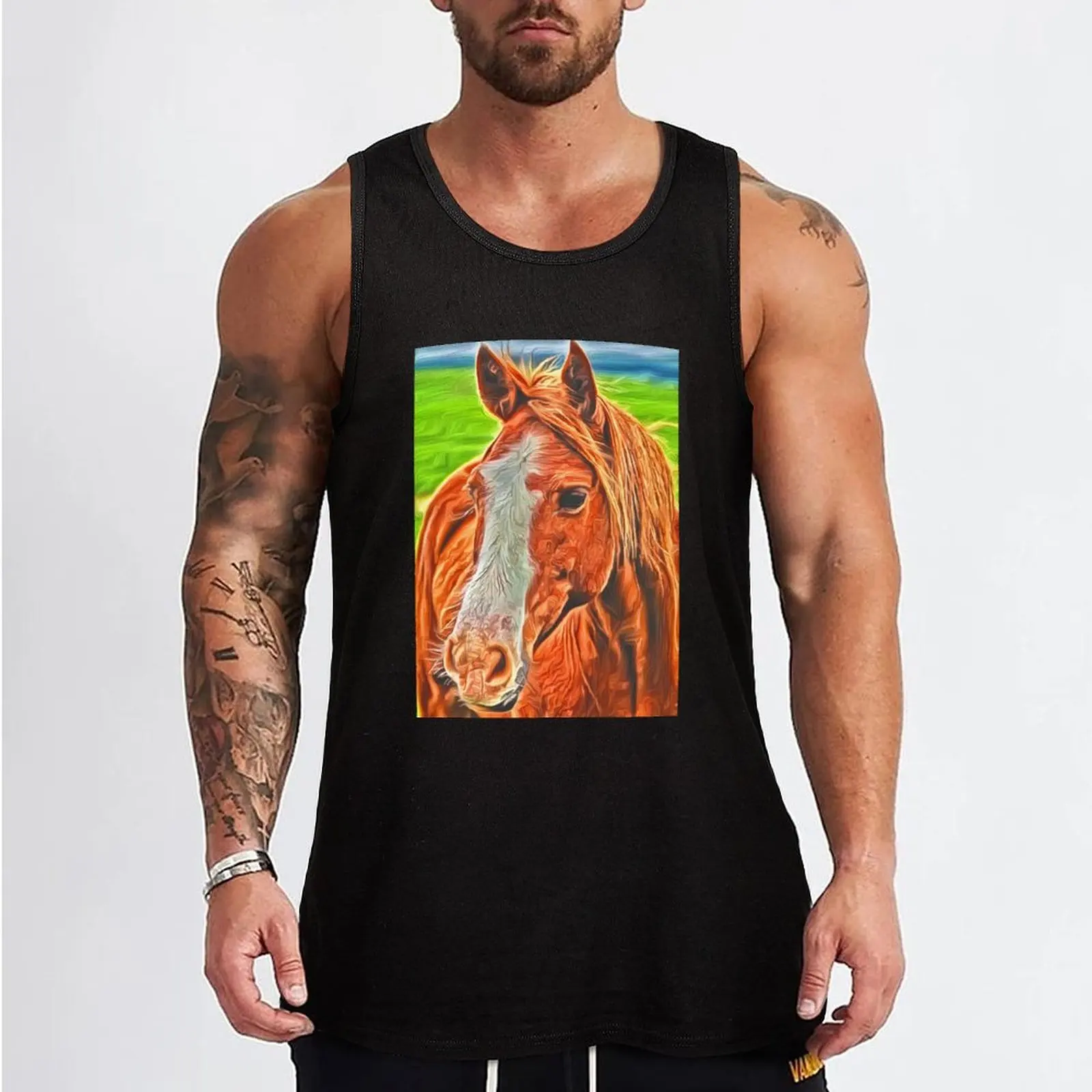 Brown Horse Portrait 1 Tank Top Men's cotton t-shirt mens designer clothes