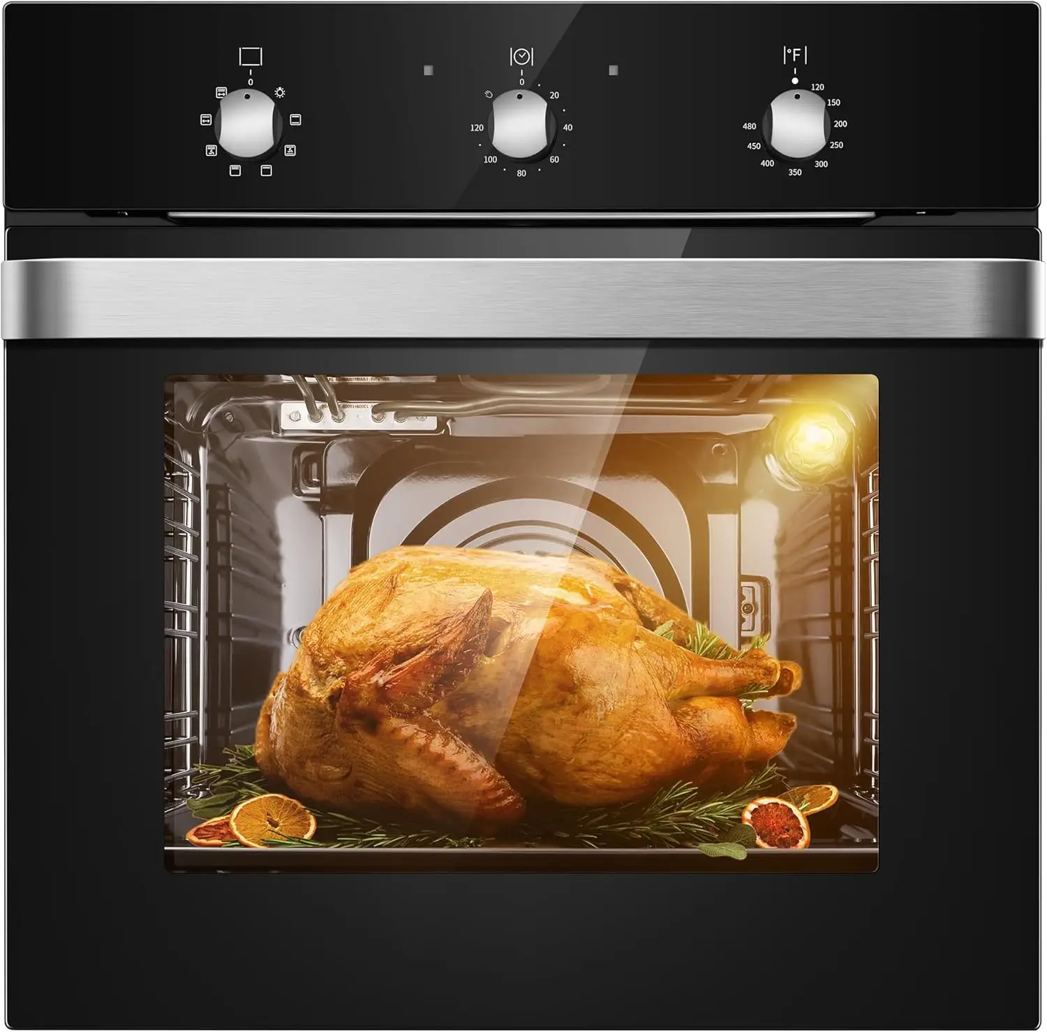 24 inch Built-in Electric Convection with Rotisserie 8 Cooking Functions, 2900W,240V,2.15Cu.f Wall Oven