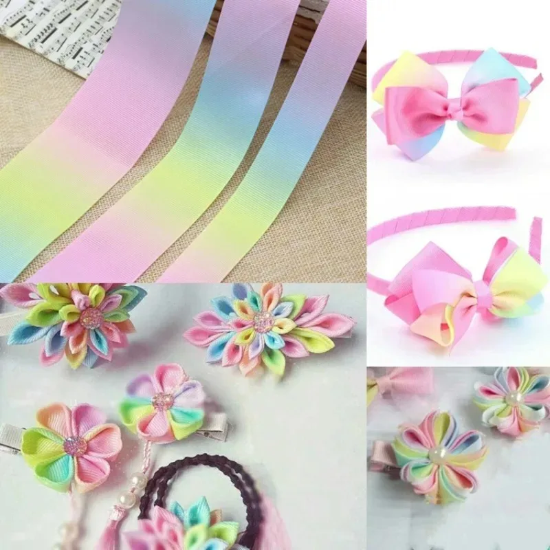 1meter 25mm/40mm/50mm Gradient Colors Rainbow Printed Grosgrain Ribbon Headwear Hair Bow Diy Crafts Sewing Party Decoration